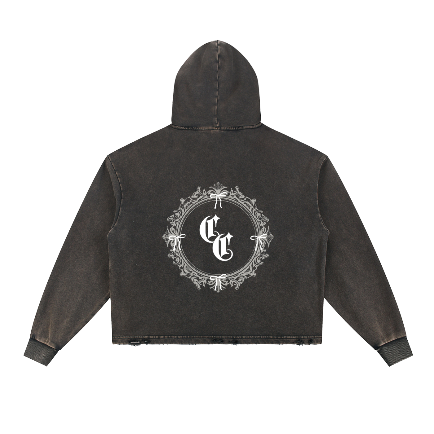 Vintage Washed Frayed-Hem Hoodie