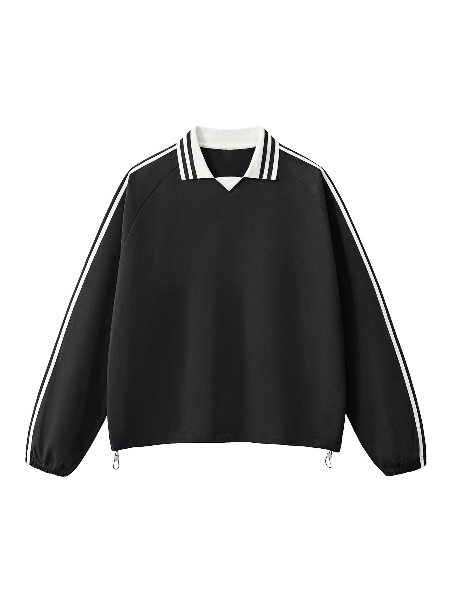 Contrast Striped Lapel Collar Sweatshirt
